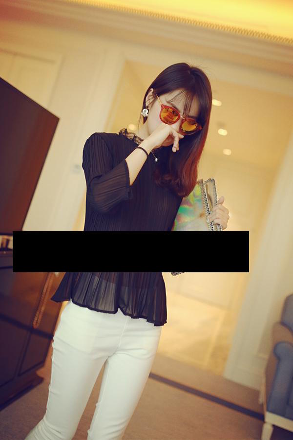 WT6071 Sexy Chiffon Top Black